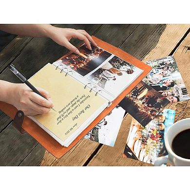 Leather Photo Album with Writing Space and 40 Papers for Wedding and Travel