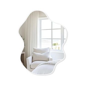 White Frosted Finish Mirror 22x30" Asymmetrical Vanity Tempered Glass for Bedrooms, Living Rooms