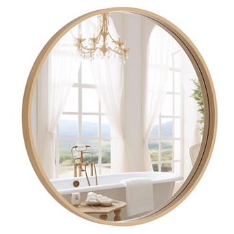 Natural 24" Wood Circle Mirror for Bathroom, Bedroom, Living Room, Entryway