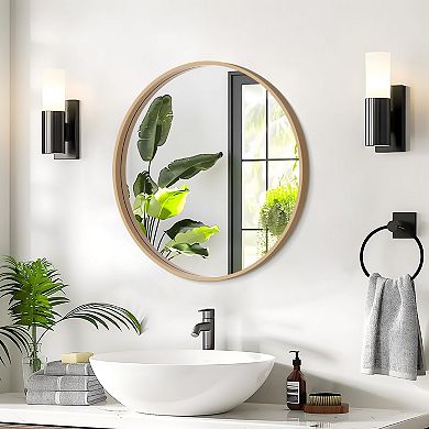 Natural 24" Wood Circle Mirror for Bathroom, Bedroom, Living Room, Entryway