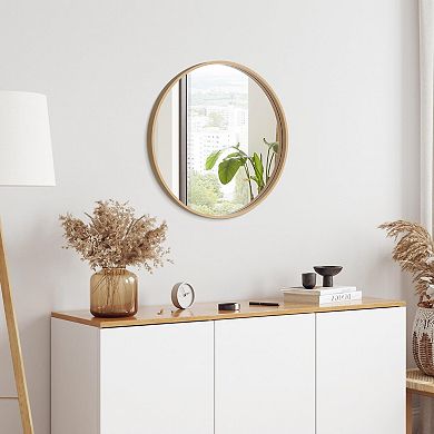 Natural 24" Wood Circle Mirror for Bathroom, Bedroom, Living Room, Entryway