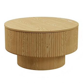 MIDOLA Natural Wood 30 in Modern Circular Coffee Table with Hidden Storage