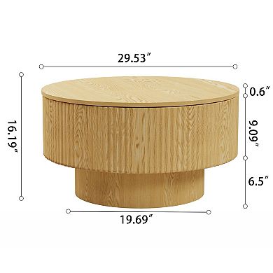 MIDOLA Natural Wood 30-in. Modern Circular Coffee Table with Hidden Storage