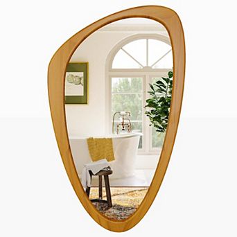 Irregular Shape 23x36" Asymmetrical Mirror with Pine Frame for Living Spaces