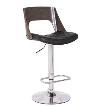 MIDOLA Weathered Oak 34 in Bentwood Adjustable Swivel Bar Stool with Diamond Quilted Seating