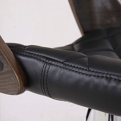 MIDOLA Weathered Oak 34-in. Bentwood Adjustable Swivel Bar Stool with Diamond Quilted Seating
