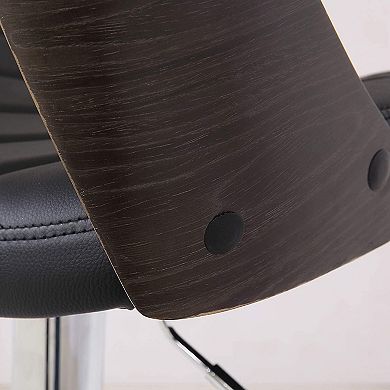 MIDOLA Weathered Oak 34-in. Bentwood Adjustable Swivel Bar Stool with Diamond Quilted Seating