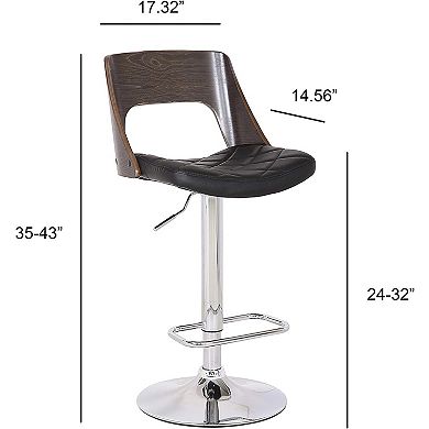MIDOLA Weathered Oak 34-in. Bentwood Adjustable Swivel Bar Stool with Diamond Quilted Seating