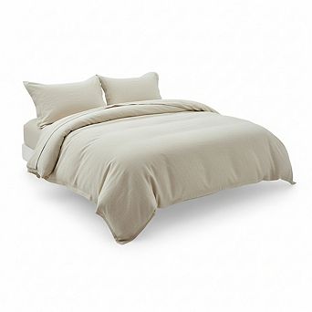 Natural French Flax Linen Duvet Cover, Queen 3 pc Set, Breathable Soft Bedding