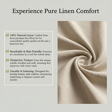 Natural French Flax Linen Duvet Cover, Queen 3pc Set, Breathable Soft Bedding