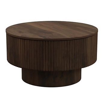 MIDOLA Walnut 30 in Modern Circular Coffee Table with Hidden Storage