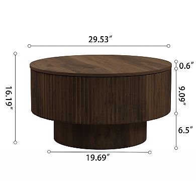 MIDOLA Walnut 30-in. Modern Circular Coffee Table with Hidden Storage