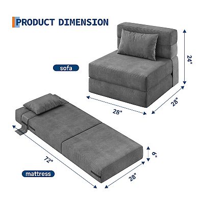 4in1 Folding Sofa Bed&Chair Bed, Convertible Sleeper, Fold Out Loveseat Sofa Couch with Pillow, Grey