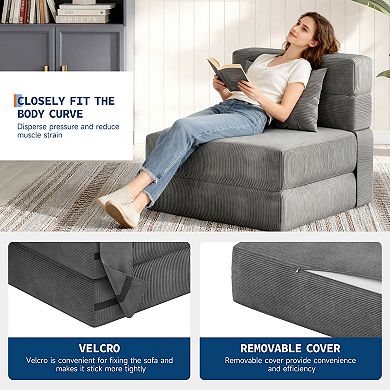 4in1 Folding Sofa Bed&Chair Bed, Convertible Sleeper, Fold Out Loveseat Sofa Couch with Pillow, Grey