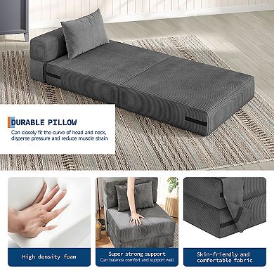 4in1 Folding Sofa Bed&Chair Bed, Convertible Sleeper, Fold Out Loveseat Sofa Couch with Pillow, Grey