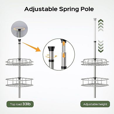 Tension Pole Shower Caddy 4 Tier Adjustable No Drill Installation