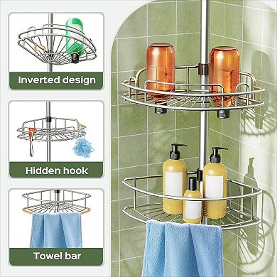 Tension Pole Shower Caddy 4 Tier Adjustable No Drill Installation