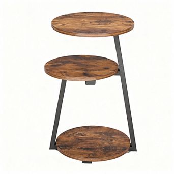 Three-tier rustic metal frame side table, suitable for living room or bedroom
