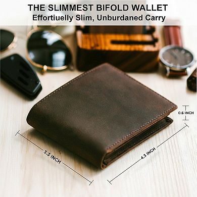 Top Grain Leather Bifold Wallet with RFID Blocking and Extra Capacity