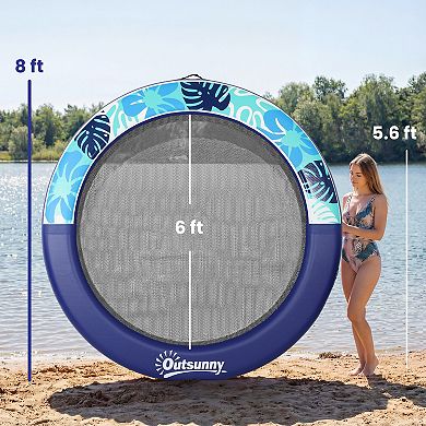 Outsunny 8FT Inflatable Water Hammock Floating Ring Dock Platform,
