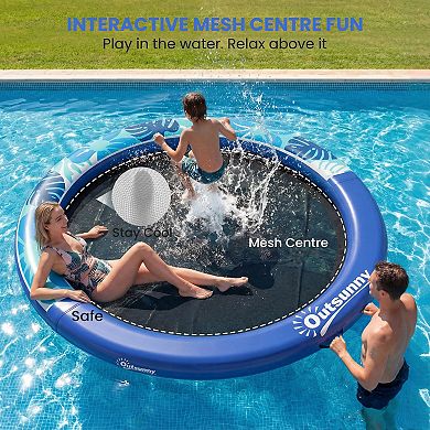 Outsunny 8FT Inflatable Water Hammock Floating Ring Dock Platform,