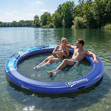 Outsunny 8FT Inflatable Water Hammock Floating Ring Dock Platform,