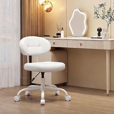 Small Armless Vanity Chair with PU Leather, 360° Swivel, Adjustable Height