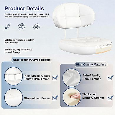 Small Armless Vanity Chair with PU Leather, 360° Swivel, Adjustable Height