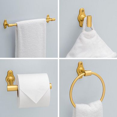 4-Piece Gold Bathroom Hardware Set: Towel Bar, Toilet Paper Holder, Towel Ring, Hook