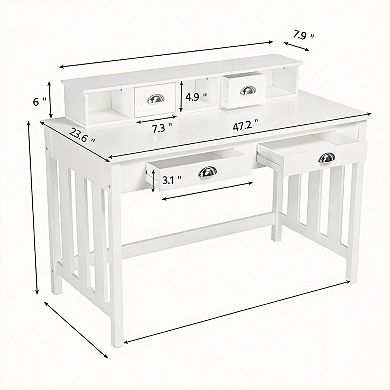 White Desk with 4 Drawers for Home Office or Bedroom