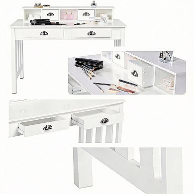 White Desk with 4 Drawers for Home Office or Bedroom