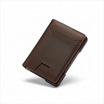 Slim Leather Wallet with RFID Blocking and Pop Up Card Holder