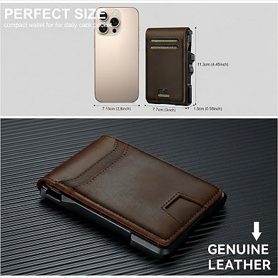 Slim Leather Wallet with RFID Blocking and Pop Up Card Holder