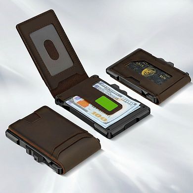 Slim Leather Wallet with RFID Blocking and Pop Up Card Holder