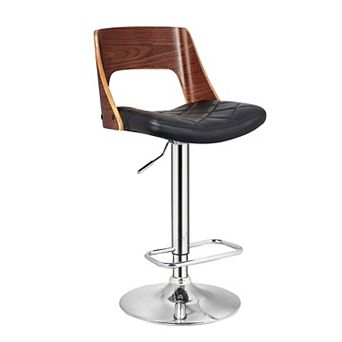 MIDOLA Bentwood 32 in Adjustable Swivel Bar Stool with Diamond Quilted Seating