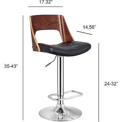 MIDOLA Bentwood 32-in. Adjustable Swivel Bar Stool with Diamond Quilted Seating