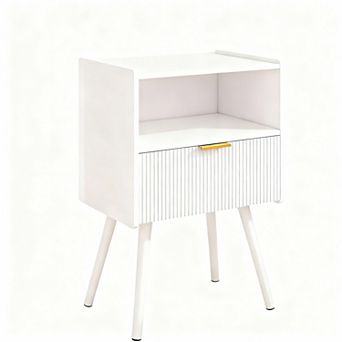 Modern Walnut Nightstand with Drawer & Shelf for Small Spaces