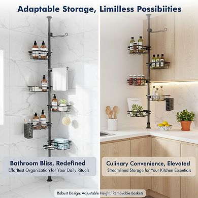 Tension Pole Shower Caddy 6 Pack Rustproof Adjustable with Extra Towel Bar