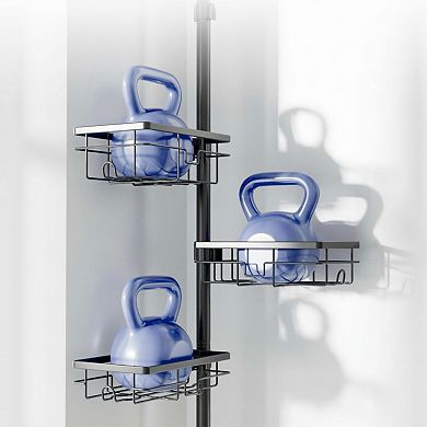 Tension Pole Shower Caddy 6 Pack Rustproof Adjustable with Extra Towel Bar