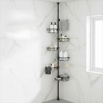 Tension Pole Shower Caddy 6 Pack Rustproof Adjustable with Extra Towel Bar