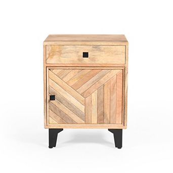 Solid Wood Vintage Nightstand with Handcrafted Detailing in Natural Finish