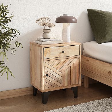 Solid Wood Vintage Nightstand with Handcrafted Detailing in Natural Finish