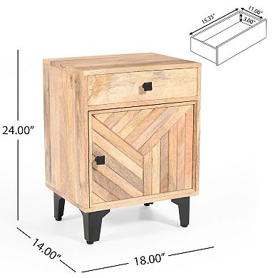 Solid Wood Vintage Nightstand with Handcrafted Detailing in Natural Finish