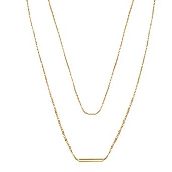 City Luxe 14k Gold Plated Bar Double Layer Necklace