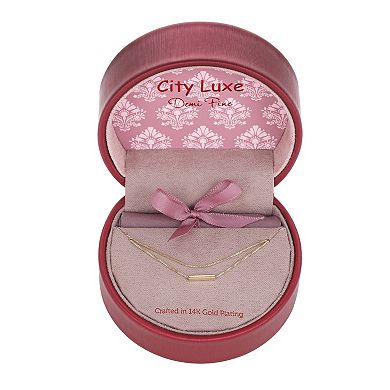 City Luxe 14k Gold Plated Bar Double Layer Necklace