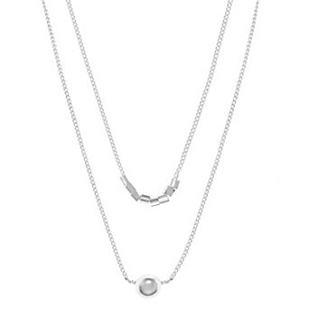 City Luxe Fine Silver Plated Polished Ball Double Layer Necklace
