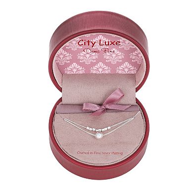 City Luxe Fine Silver Plated Polished Ball Double Layer Necklace
