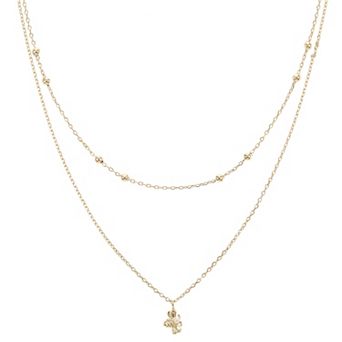 City Luxe 14k Gold Plated Double Layer Bee Necklace