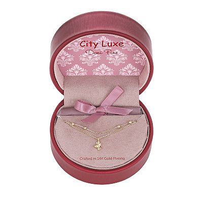 City Luxe 14k Gold Plated Double Layer Bee Necklace