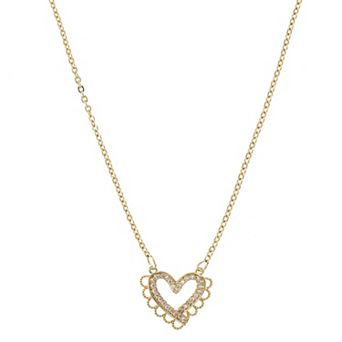 City Luxe 14k Gold Plated Cubic Zirconia Heart Pendant Necklace